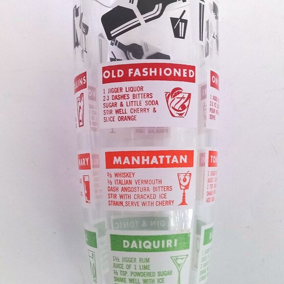 Mid-Century Cocktail Shaker Mixer By Hazel Atlas With 12 Recipes 1950's VTG 9" - Picture 7 of 14